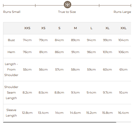 Size Guide for Silver Spring Tee