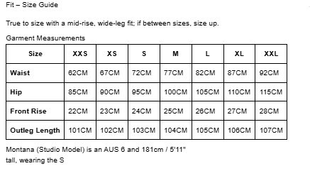 Size Guide for Trinity Zip Jeans