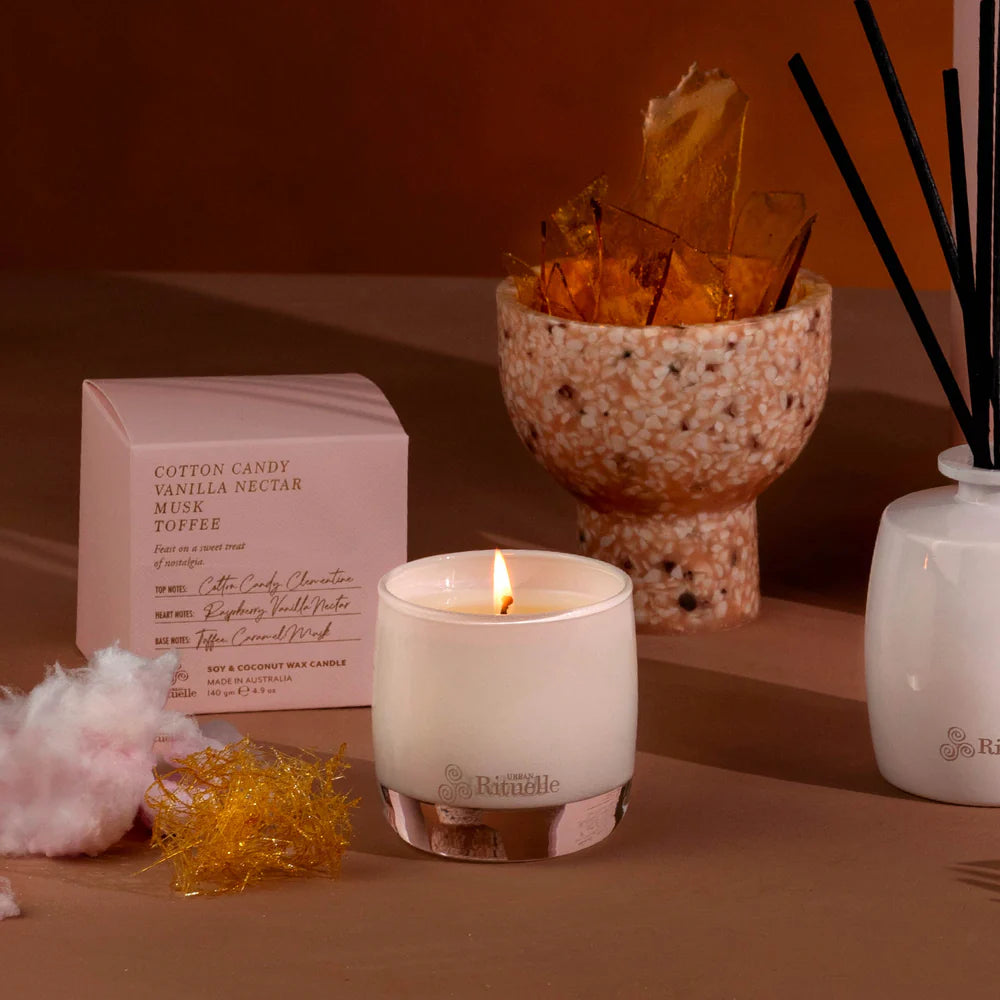 Cotton Candy, Vanilla Nectar, Musk, Toffee Scented Soy Candle | 140gm