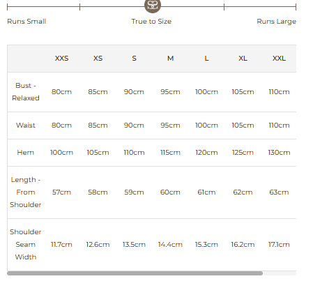 Size Guide for Bridget Lace Cami