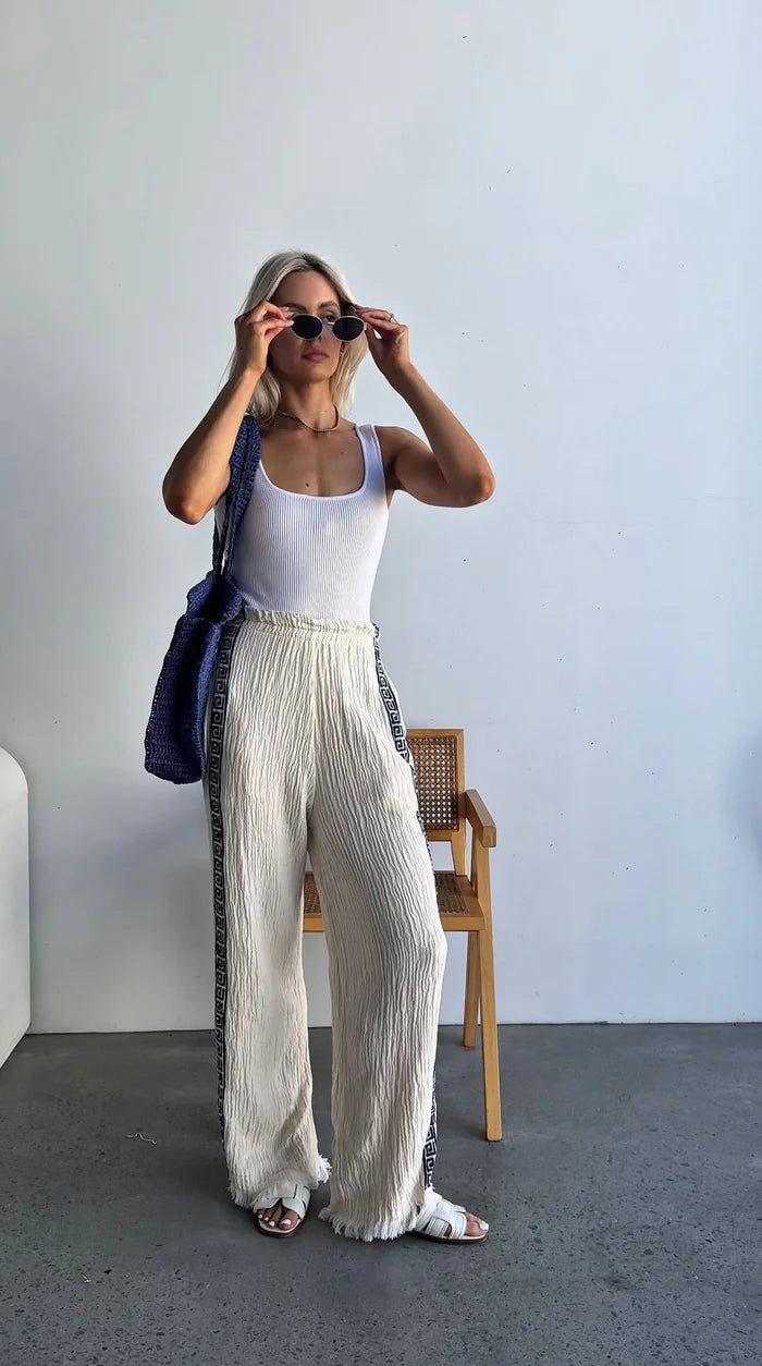Surf Pants (Natural with Navy Trim)
