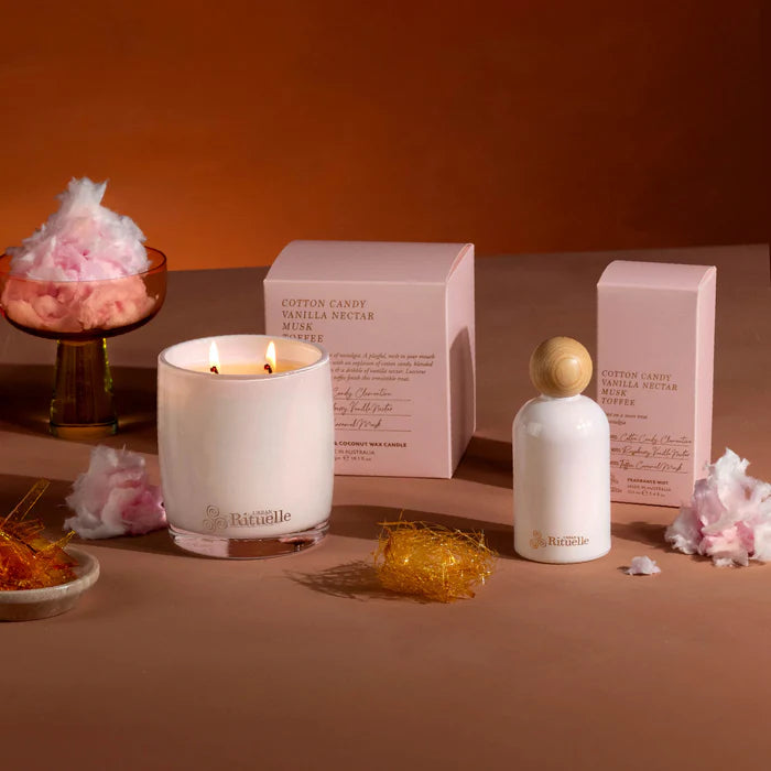 Cotton Candy, Vanilla Nectar, Musk, Toffee Scented Soy Candle | 140gm