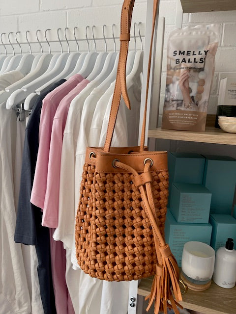 Leather Woven Pouch Bag