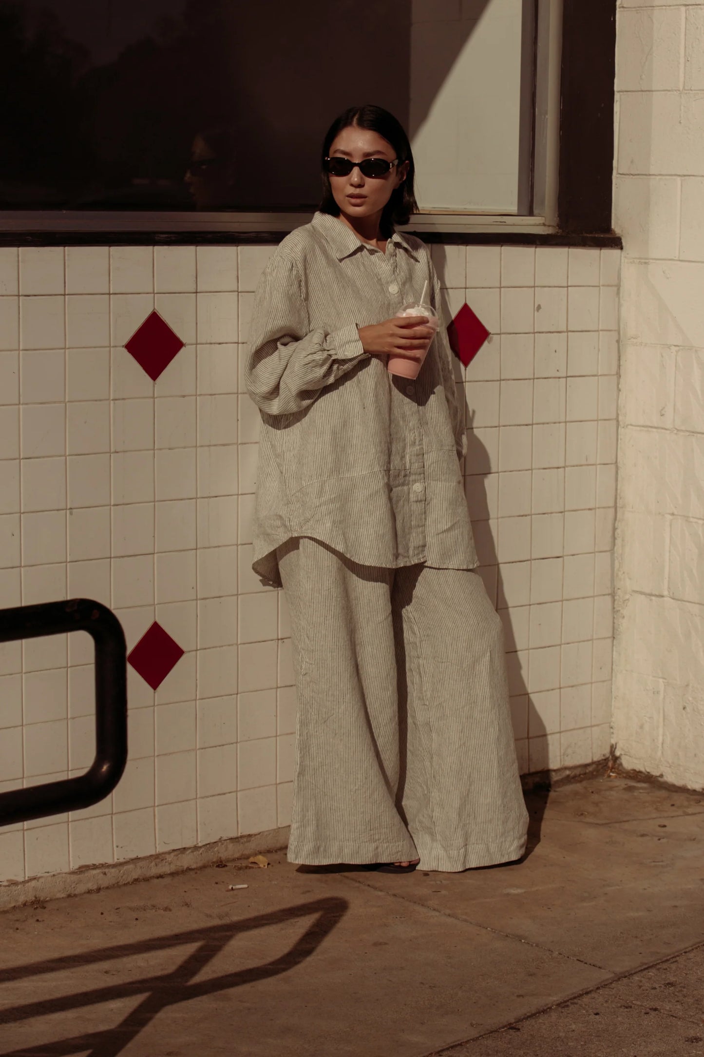 Gia Wide Leg Linen Pant (Pin Stripe)