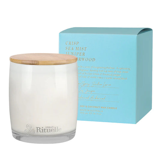 Soy Candle - Crisp Sea Mist, Juniper, Amberwood Scented